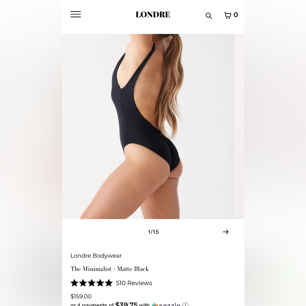 Londre Minimalist Matte Black Swimsuit size M